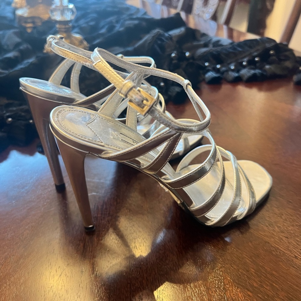 Gently used Prada silver sandal heels. Size 9. - Picture 2 of 9